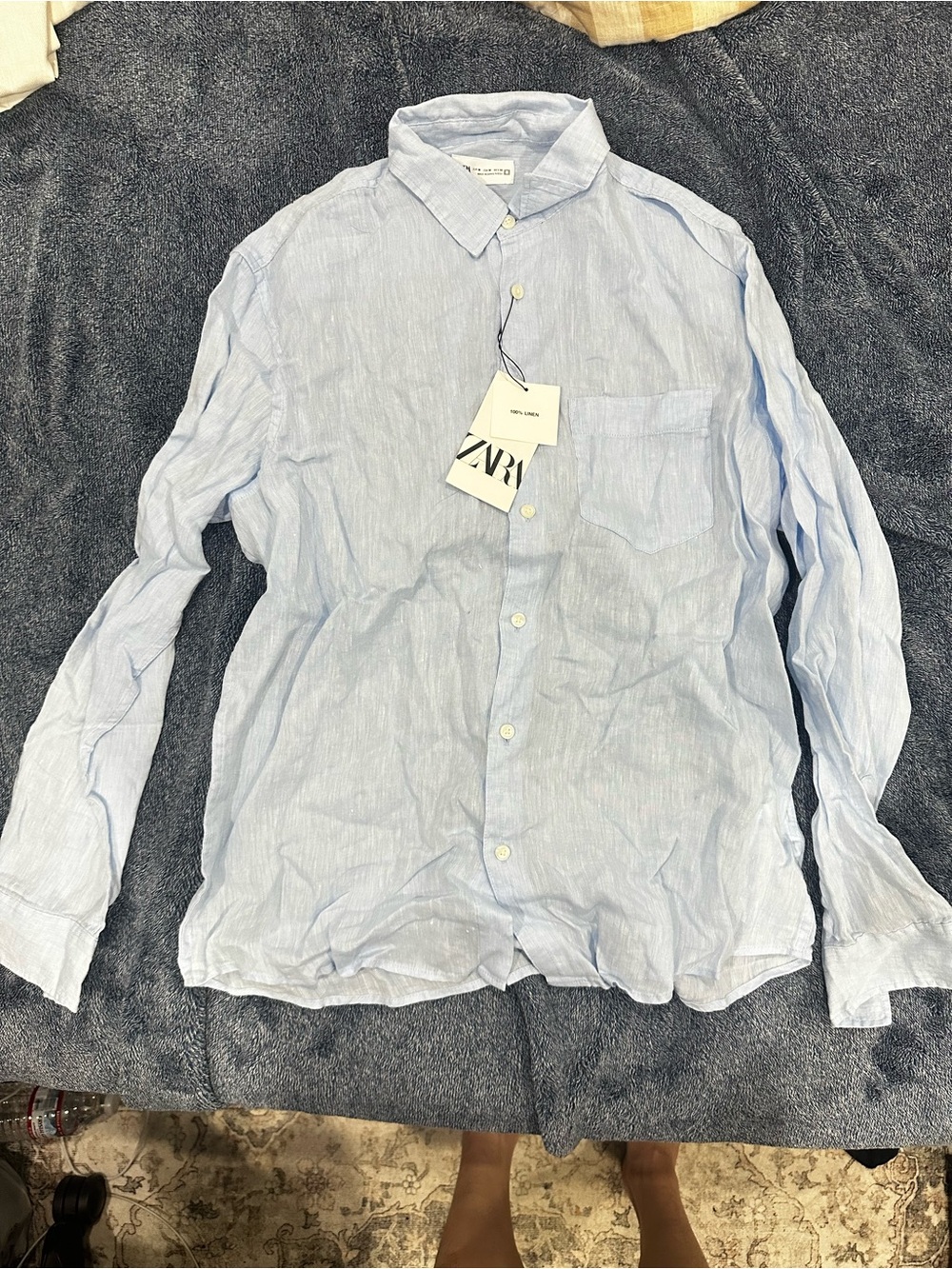 ZARA Men's Pale Blue Long-Sleeve Button-Down Shirt